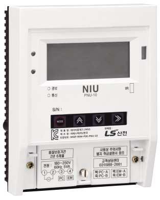 시스템구성 패널매입형 ( 삼상 ) NIU (Newwork Interface Unit) A D B 모델명 전류 치수 (Size) (Model) (A) A B D PST3411, 005A T(U/L) 5(2.5) 75 125 76 10 사양및규격 항목전원전압소비전력문자높이정전보상내전압보호구조보존온도사용주위온습도중량 사양 220 V A.