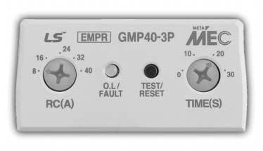 Meta-MEC EMPR 조작및설정방법 ( 반한시특성 ) 1. 정격전압을확인하고조작전원을인가합니다. (A1-A2 단자 ) AC110V 용모델에 220V 를인가하면과전압으로 EMPR 의고장의원인이됩니다. RC (A) 노브 O.L LED (2CT) O.L/Fault LED (3CT) Test/Reset 버튼 Time 노브 2.