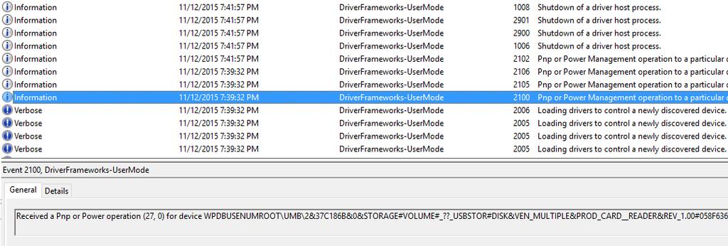 12 Forensic Analysis 해당 USB 에대한사용흔적은수집한대상 PC 의 DriverFrameworks-UserMode 이벤트로그에도기록되었는데, 이에대해표-8 을보면 19:39:32 에연결하였다는항목을보아위그림-4 과그림-5