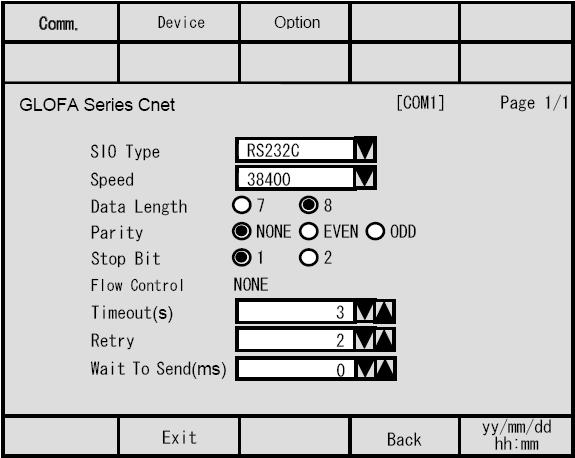 4-2 오프라인모드에서의설정항목 오프라인모드에들어가는방법이나조작방법은보수트러블매뉴얼을참조하십시오. 참조 : GP-Pro EX 사용자매뉴얼 제 4 장설정 통신설정설정화면을표시하려면, 오프라인모드의 [Peripheral Settings] 에서 [External Device Settings] 를터치합니다. 표시된리스트에서설정하고자하는접속기기를터치합니다.