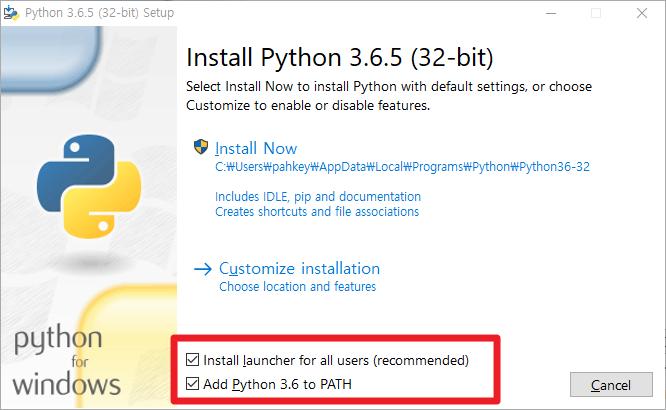 파이썬설치하기 윈도우 파이썬이어느곳에서든지실행될수있도록 "Add Python 3.