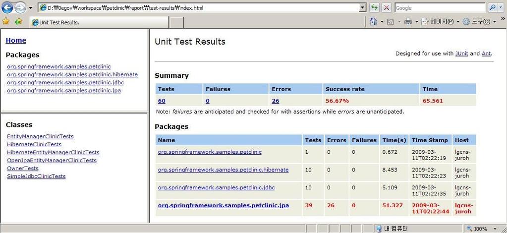 9. Test Reporting - HTML (1/4) 4. 테스트도구 Ant (build.xml) Maven (pom.xml) <!-- Junit Test Result Report --> <target name="junitreport" depends="tests"> <junitreport todir="${testhtml.