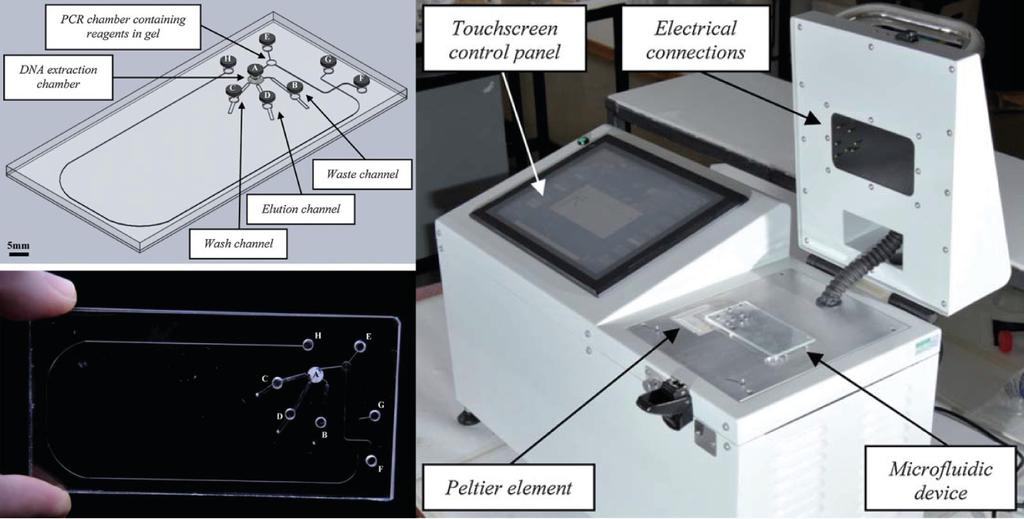 PCR chamber containing reagents in gel DNA extraction chamber Wash channel Elution channel Waste channel Fig. 9.