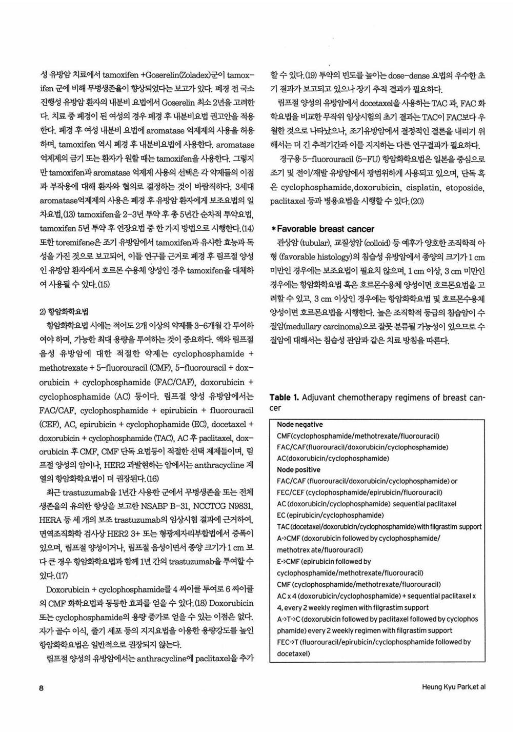 성유방암치료에서 tamo잉fen +Goserelin(Zoladex) 군이 tamoxifen 군에비해무병생존윷이향상되었다는보고가있다. 혜경전국소진행성유방암환자의내분비요법에서 G ere. 피l 최소 2년을고려한다.