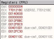 그리고 Registers (FPU) 를확인해보면현재레지스터의값을알수있습니다. [ 그림 1-12.