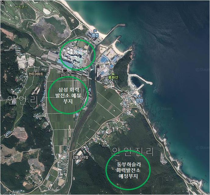 삼척그린파워 ( 남부발전 ) 2,000MW(1, 2 호기 ) 유연탄발전 7,776,000 톤 / 일 동해 STX 발전 (STX) 1,190MW(1, 2 호기 ) 유연탄발전 4,626,720 톤 / 일 동양파워 ( 동양파워 ) G-프로젝트 ( 삼성물산 ) 동부하슬라발전소 ( 동부하슬라 ) 2,000MW(1, 2 호기 ) 유연탄발전 7,776,000 톤 /