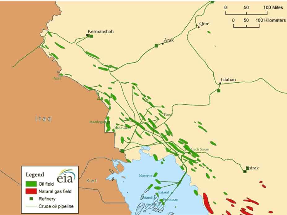 꼽히며, 모두육상유전으로 Khuzestan 州에위치하고있음. 이란최대규모의해상유전은 Abuzar 유전으로생산능력은 17만5,000b/d임. - Iran Heavy 유종이생산되는유전중에서 Marun, Gachsaran 유전이가장대표적임.