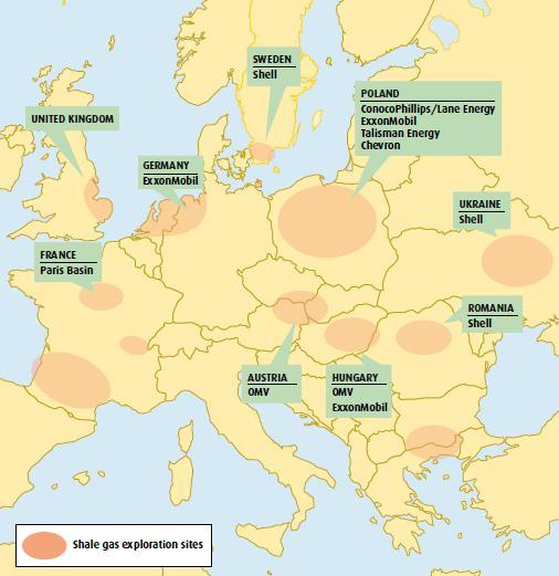 유럽은풍부한셰일가스매장량을보유하고있으나, 안정성과환경오염에대한논란으로인해본격적인개발에는시간이걸릴전망입니다 - 유럽의주요매장지역및개발추진기업 - 유럽은풍부한셰일가스매장량을보유중 폴란드는미국의 20% 이상인 187 Tcf, 프랑스는 180 Tcf, 노르웨이는 83 Tcf 보유