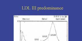 그림 2. Normal pattern of LDL 고지혈증이동반된당뇨병은 small dense LDL이많은것을특징으로하는데, 정상범위의 2 배이상많다고보고되었다. 모든당뇨병에서그런것이아니라중성지방이높은경우에만이런현상이발견되고있다.