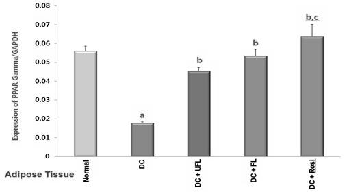 연잎 - 연근복합발효물이흰쥐의내당능및지질대사관련유전자발현에미치는영향 Fig. 8. The level of gene expression of PPAR gamma in relation to that of GAPDH in the liver of rats under different experimental Fig. 10.