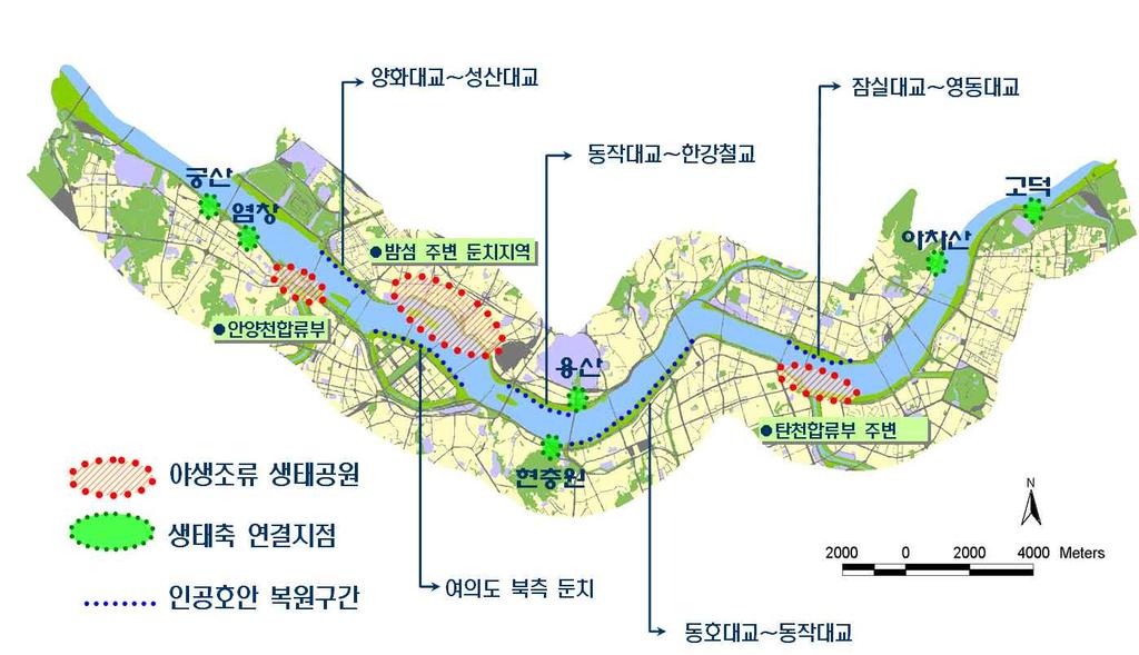 고덕근린공원, 아차산등호안블록제거 + 수변식생대조성