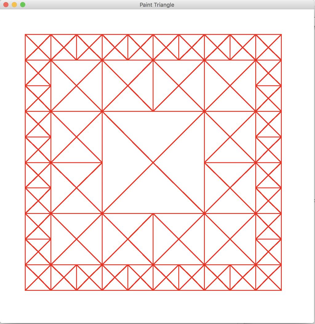 3 Triangle Fish조각대신에 Triangle조각을 사용하여 다음 그림이 나오도록 문제 2의 code 를 확장하시오. (triangle.rkt파일을 제출하시오.