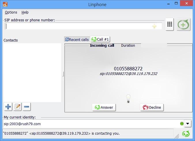 RasPBX 기반의 IP-PBX 시스템 그림 8은 Linphone를사용하여스마트폰에설치되어있는 Linphone Video과음성통화를하고있는화면이다. 구현한 IP-PBX를사용하여외부통화도할수있다. 그림 9는 Linphone를사용하여 Linphone Vedio가설치되어있지않은외부스마트폰으로음성통화를하고있는화면이다. 그림 11.