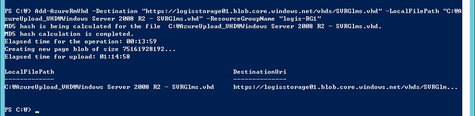 Add-AzureRmVhd ResourceGroupName RG1 Destination https://storage01.blob.core.windows.net/vhds/svrglms.