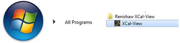 XCal View 소프트웨어실행 컴퓨터전원을켜고 Windows 가부팅되기를기다립니다. Windows 작업표시줄에서시작버튼을클릭한다음모든프로그램 / Renishaw XCal View 메뉴에서 XCal View 응용프로그램을선택합니다.