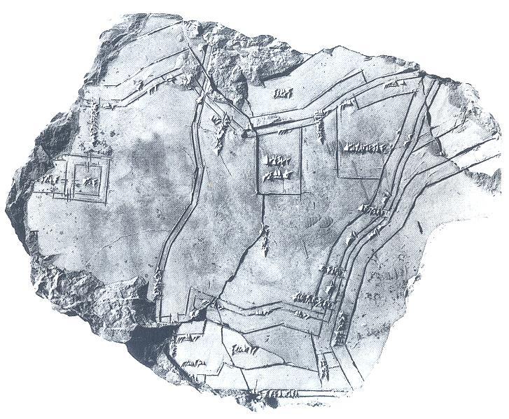 메소포타미아건축 메소포타미아 : 수메르 니푸르의지도가새겨진점토판 추정연도 : C 1,500 BCE 가장오래된것으로알려진도시의지도로써신전들과같은중요한건물들과강들,