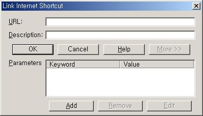원하는주소를써넣는다. - Description 부분에는 URL 에관한설명을입력한다. 이것은마우 스를올려놓았을때, 화면에작게표시된다. 그림 103. 액자에링크및타겟팅을설정하는화면 - Link target 설정하는방법 More 버튼을클릭하여 Keyword 를클 릭한후 Keyword 에 target=_blank 라고써넣는다.