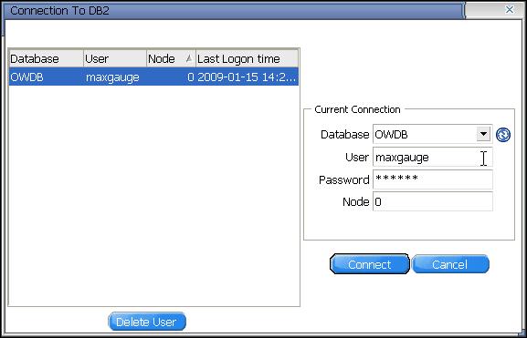 MaxGauge For DB2 User's Guide LitePlus 접속화면 LitePlus 접속정보저장화면 D B 2 C O N N E C T I O N 항목세부설명 항목 Database 설명
