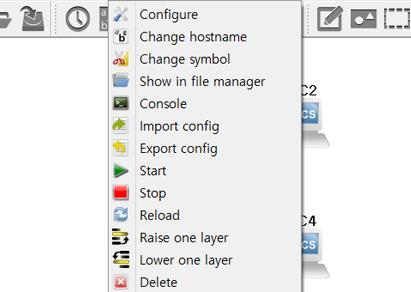3. 사용자인터페이스및메뉴구조 주요메뉴의구성 Configure : 장치의설정입니다. Change hostname : 장치의이름을바꿉니다. Change Symbol : 장치의모양을바꿔줍니다.