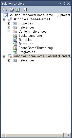 Solution ( 예 : WindowsPhoneGame1) Project ( 예 : WindowsPhoneGame1)
