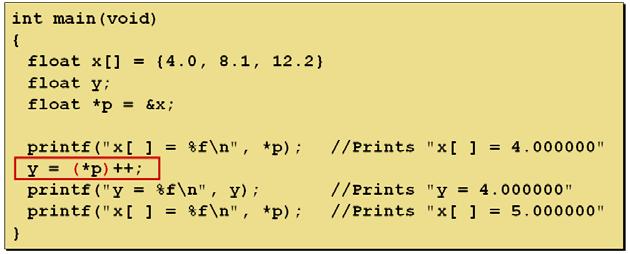 Chapter 2. 마이크로칩개발툴및 C 언어프로그래밍 이터를참조할수있다는점이다. 또다른예를한번살펴보자. 다음예에서는포인터변수 p의값을 1 증가한후이값을 y에저장하게된다.