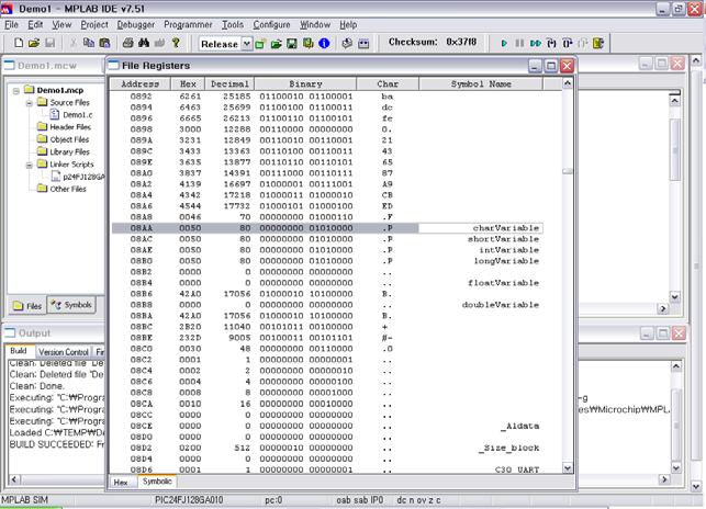 Motor Control 13. File Register 를통한변수확인 1 Menu View File Register 클릭 2 ctrl+f 클릭후 charvariable 입력후엔터를누르면, File Register 즉, 데이터메모리에변수가할당된것을확인할수있다.
