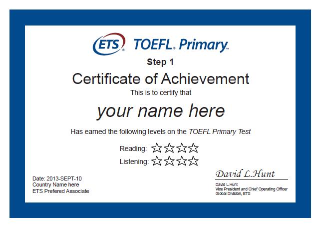 ETS TOEFL Young Student Series 특징 ETS 공식인증서 ETS 의시험중유일하게등급제운영하고있으며숙련도에따라 ETS