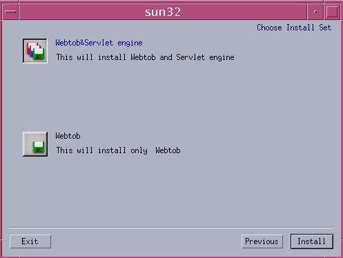 WebtoB Servlet Engine 설치를선택하고 Install 버튼을누르면 configuration