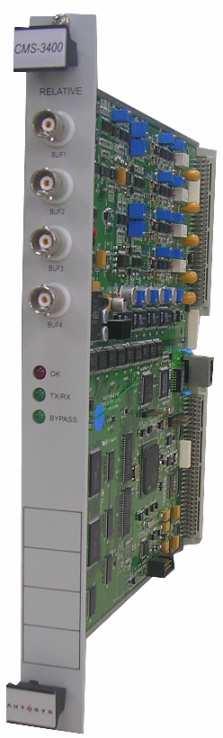 3) CMS-3400 Relative Mo odule 비접촉변위센서로부터진동신호를입력 회전축의상대진동 (Relativee Vibration) 및편심위치 (Eccentricity) 측정 입력채널은 4채널 Analog Interface : 비접촉변위센서신호를 AD Converter에연결 Buffered Out : 센서입력신호의 Buffered Output,