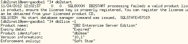 Upgrade Step DB2 10.1 라이선스활성화 인스턴스업그레이드이후라이선스를확인해보면 Expired 상태임 - 이전버전의라이선스가활성화되어있는경우라도새로설치한 DB2 10.