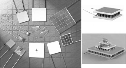 Figure 1. 열전냉각모듈의작동원리. Figure 2. 열전냉각모듈. Q T I dtdl (3) 있다. 여기서 τ는 Thomson 계수로서 Seebeck 계수와 τ =T(dα/dT) 의관계가있으며, 이를제2 Kelvin 관계식이라한다.