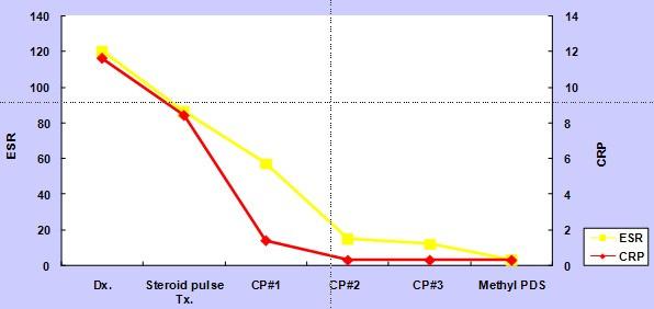 - 대한내과학회지 : 제 81 권제 2 호통권제 612 호 2011 - Figure 3. At the time of diagnosis, the erythrocyte sedimentation rate (ESR) and C-reactive protein (CRP) level were elevated.
