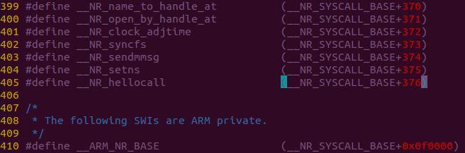 시스템호출프로그래밍 System call 번호할당 [ 코드 ] 시스템콜처리함수할당 < kernel_4412 >/arch/arm/include/asm/unistd.h #define NR_hellocall ( NR_SYSCALL_BASE+376) Linux 커널이제공하는모든시스템호출은각각고요한번호를가지고있으며 unistd.