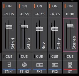 SEND ON FADER MODE 에서는선택된 AUX 버스또는 FX 버스로보내지는신호의양을조절합니다. 페이더를선택하려면클릭하고 ( 선택되면핑크색으로변경 ) 마우스휠을사용하여레벨을조정하십시오. SEND ON FADER MODE 에서페이더 knob 는대상버스의채널색상과일치하도록색상을변경합니다.