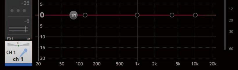 3 1-knob 버튼 1- knob 모드와수동모드사이를전환합니다. 1- knob 모드를사용하면 1- knob 레벨슬라이더가표시됩니다. 4 1-knob 레벨슬라이더 적용된 1- knob 의 EQ 의양을조정합니다. 수동모드를사용하면선택한대역의 Q, F 및 G 에대한정보가이곳에표시됩니다.