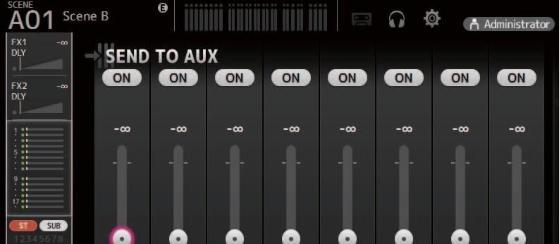 SEND TO A U X 화면 각채널의신호량을 AUX 버스로보내도록구성할수있습니다.