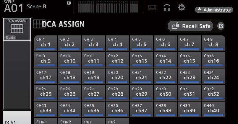 D C A ASSIGN 화면 채널을 DCA 그룹에할당하여채널을그룹화할수있습니다. ձ ղ մ ճ 1 Channel 디스플레이영역 Member channels of selected DCA group assigned to these channel strips. 2 DCA ASSIGN 버튼현재 DCA 그룹에할당된채널을선택할수있습니다. 선택한채널이강조표시됩니다.