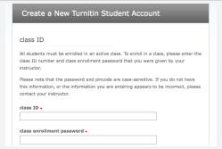 4. Enter the class ID number and the case sensitive Turnitin class enrollment password 5.