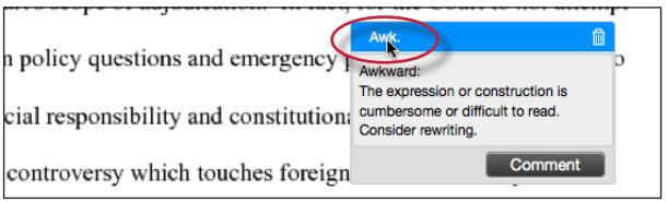 Marks Marks added to a student submission appear in the body of the paper.