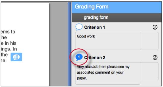 The number of marks associated is displayed within the comment icon next to each criterion.