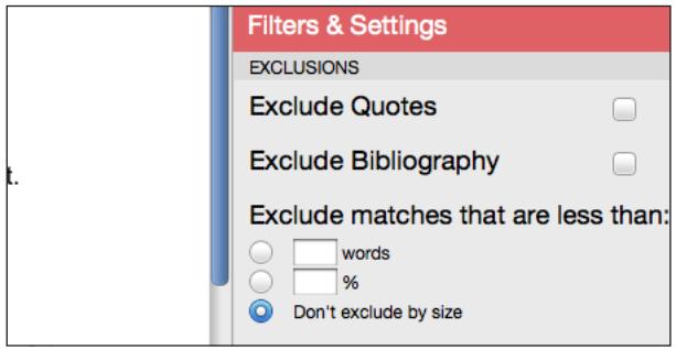 Excluding Small Matches Users have the ability to exclude small matches by either word count or by percentage.