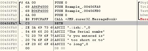 다 ( 왜그런지모르겠다면, user32.dll 내부를살펴보면된다 ). 그러므로우리가찾는함수는 Example_.00456FA7 에존재한다. 제안 ( 접근방법 3 에대해 ) 스택추적을막는것은어려운기술이다. 어떤사람은프로그램내의모든민감한함수의 CALL 과 RETN 명령을 JMP 로바꿈으로써할수있다고주장할수있다.