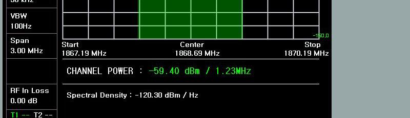 Ch Power 모드에서 Measure Setup 버튼을눌러들어간다 Integration B/W 는실제읽어야할 Ch 대역폭을설정하는버튼이다. CDMA 의경우 1.23MHz 로 W-CDMA 의경우 3.