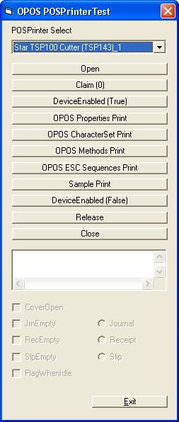 4.6.6. Sample Application 샘플어플리케이션 샘플어플리케이션에서사용자는 OPOS 어플리케이션에서구동되는 TSP100 의모든기능에대한예시를보여줄뿐아니라교육도받을수있습니다. 샘플어플리케이션을시작하려면우선드롭 - 다운메뉴에서디바이스를선택하고다음단계를따르십시오. 1. Open 을클릭하여 OPOS 디바이스를엽니다.. 2.