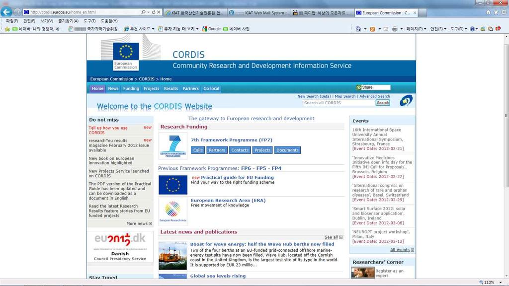 EU 권역기술정책동향보고 (Vol.02-No.05) 3. CORDIS 의 EU FP 프로젝트정보전달을위한새로운서비스 Source : http://cordis.