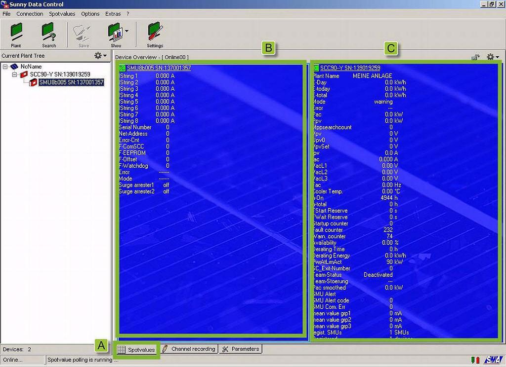 10 Sunny Data Control 을통해 Sunny String-Monitor 구성 10.3.8 도난방지보호설정 1. 플랜트트리의두번째계층에서장치를선택합니다. 2. "Parameter" 영역에서 SMU_Diebstahl 을선택합니다. 3. "Channel value" 영역의드롭다운목록에서 On 또는 Off 를선택합니다. 4. [Set] 을선택합니다.