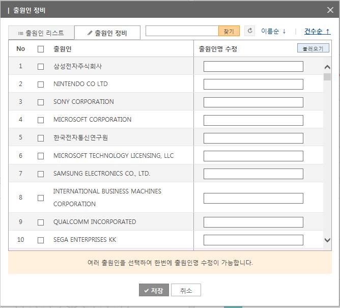 [ 신규 ] 출원인정비 - 모집단내출원인을사용자가그룹핑하여대표명화작업가능 -