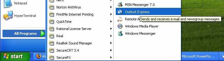 ก Outlook Express ก Outlook Express Start