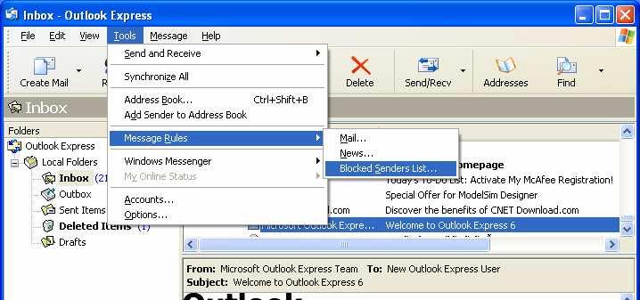 ก Outlook Express ก ก ก Tools >