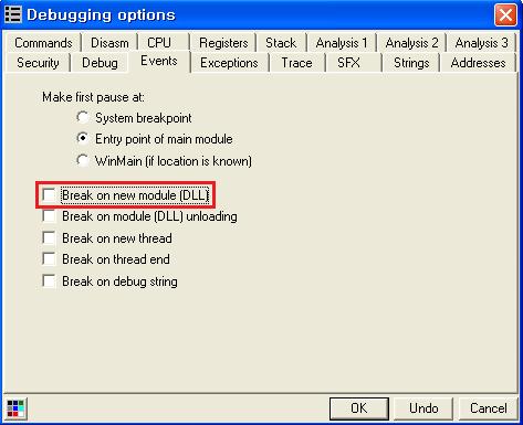 "Break on new module (DLL)"